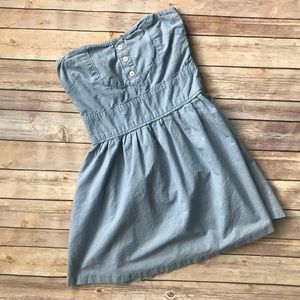 Strapless Light Blue Cotton Flare Dress